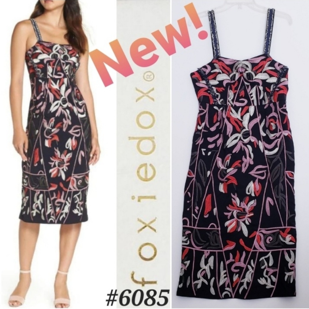 ❤️Foxiedox NEW! Takeo Column dress with intricate embroidery 🤍Size 8